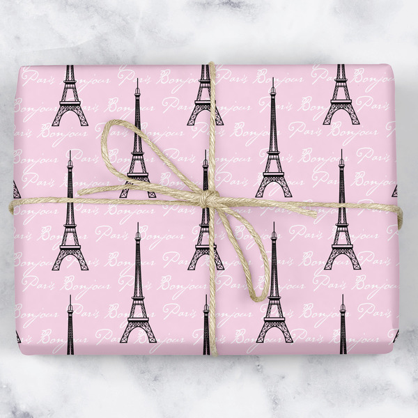 Custom Paris Bonjour and Eiffel Tower Wrapping Paper