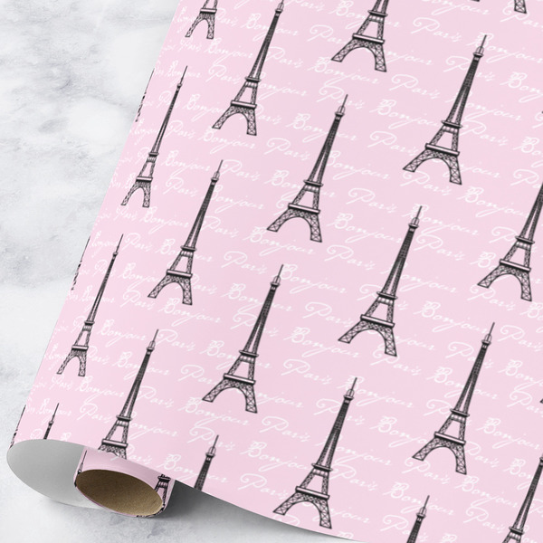 Custom Paris Bonjour and Eiffel Tower Wrapping Paper Roll - Large
