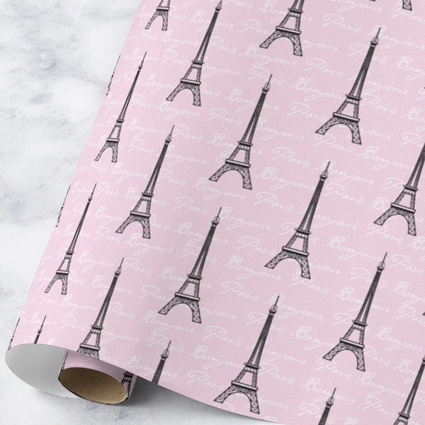 Custom Paris Bonjour and Eiffel Tower Wrapping Paper Roll - Large - Matte