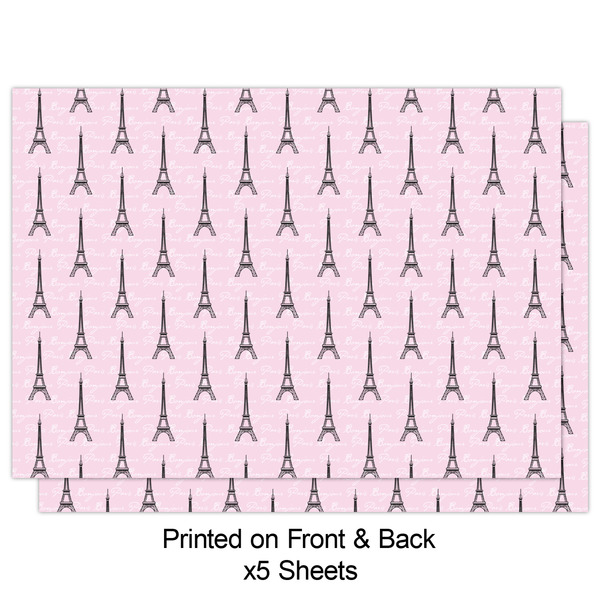 Paris Bonjour and Eiffel Tower Wrapping Paper Sheet - Double Sided - Front