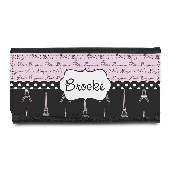 Custom Paris Bonjour and Eiffel Tower Leatherette Ladies Wallet (Personalized)