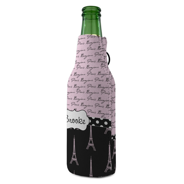 Paris Bonjour and Eiffel Tower Zipper Bottle Cooler - ANGLE (bottle)