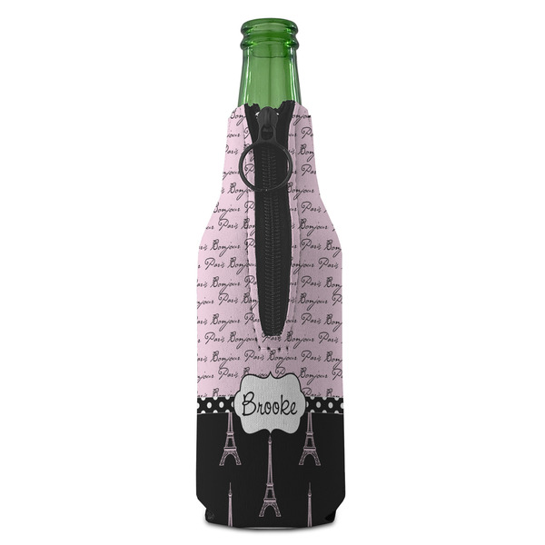 Paris Bonjour and Eiffel Tower Zipper Bottle Cooler - BACK (bottle)