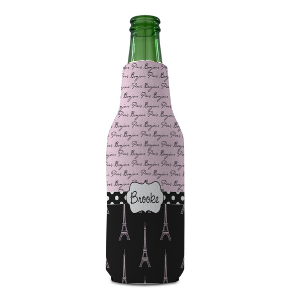 Paris Bonjour and Eiffel Tower Zipper Bottle Cooler - FRONT (bottle)