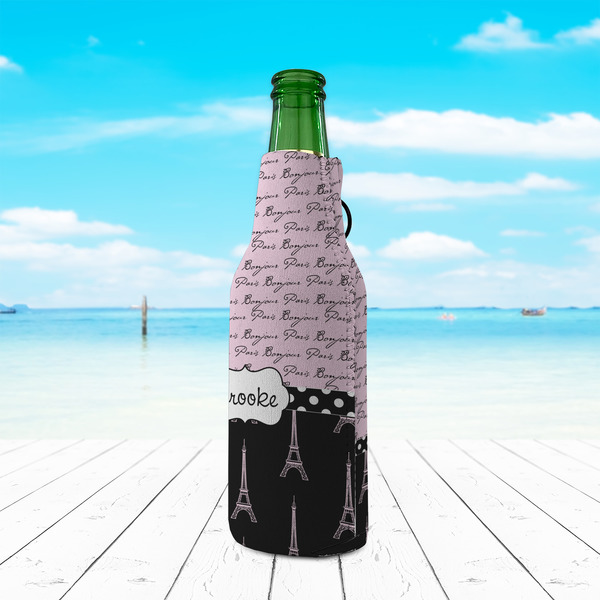Paris Bonjour and Eiffel Tower Zipper Bottle Cooler - LIFESTYLE