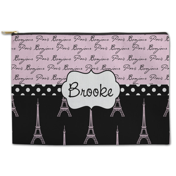 Custom Paris Bonjour and Eiffel Tower Zipper Pouch (Personalized)