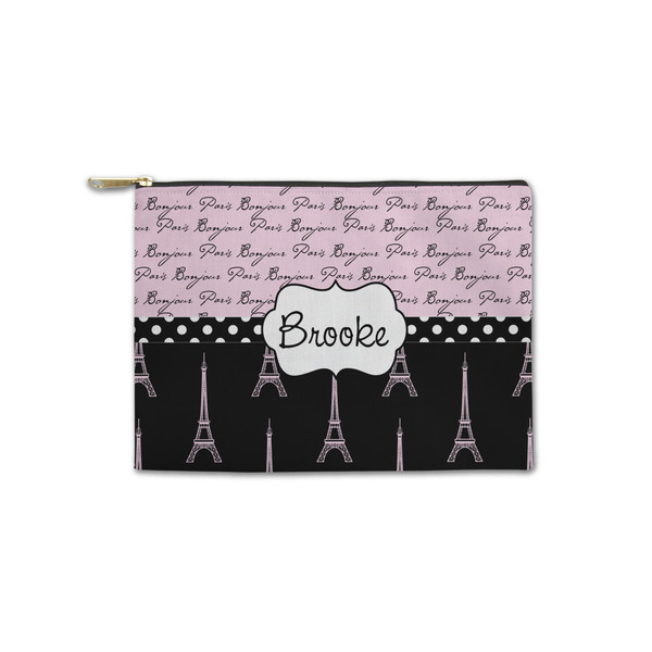 Custom Paris Bonjour and Eiffel Tower Zipper Pouch - Small - 8.5"x6" (Personalized)