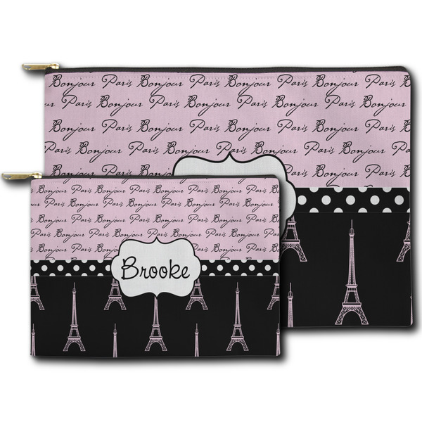 Paris Bonjour and Eiffel Tower Zippered Pouches - Size Comparison
