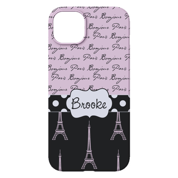 Paris Bonjour and Eiffel Tower iPhone 14 Plus Case - Back