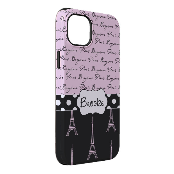 Custom Paris Bonjour and Eiffel Tower iPhone Case - Rubber Lined - iPhone 14 Plus (Personalized)
