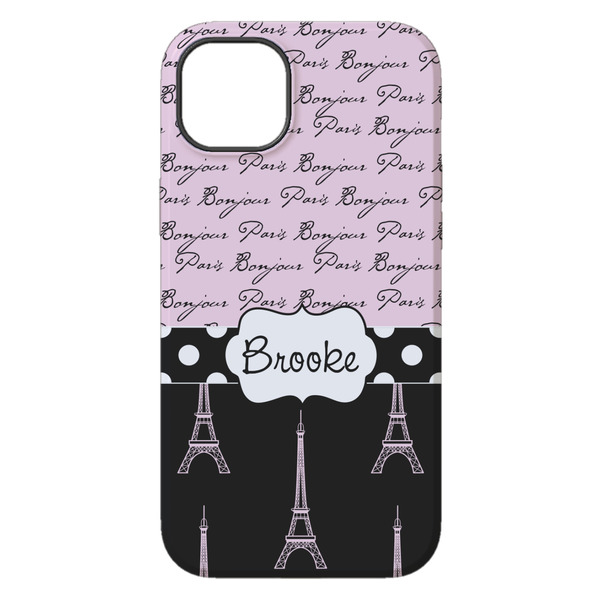 Paris Bonjour and Eiffel Tower iPhone 14 Plus Tough Case - Back