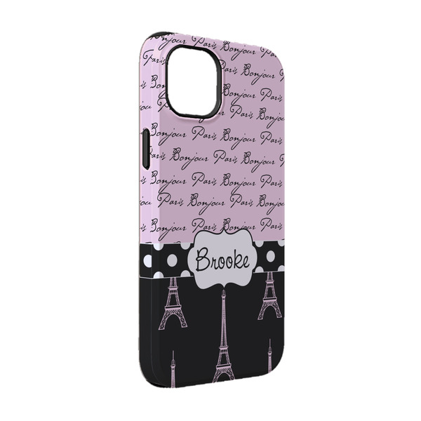 Custom Paris Bonjour and Eiffel Tower iPhone Case - Rubber Lined - iPhone 14 Pro (Personalized)