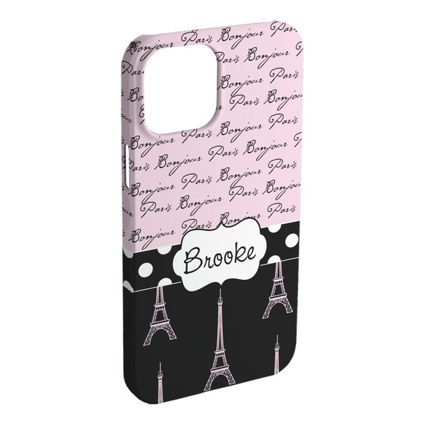 Custom Paris Bonjour and Eiffel Tower iPhone Case - Plastic - iPhone 15 Plus (Personalized)