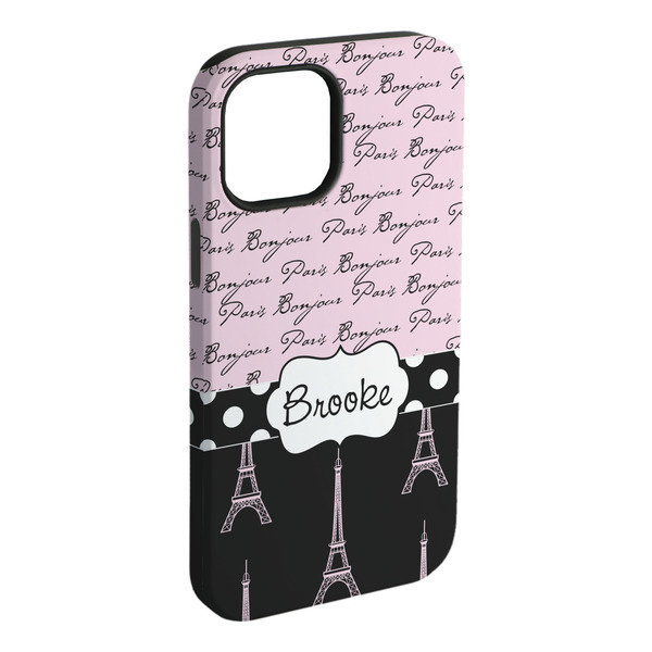 Custom Paris Bonjour and Eiffel Tower iPhone Case - Rubber Lined (Personalized)