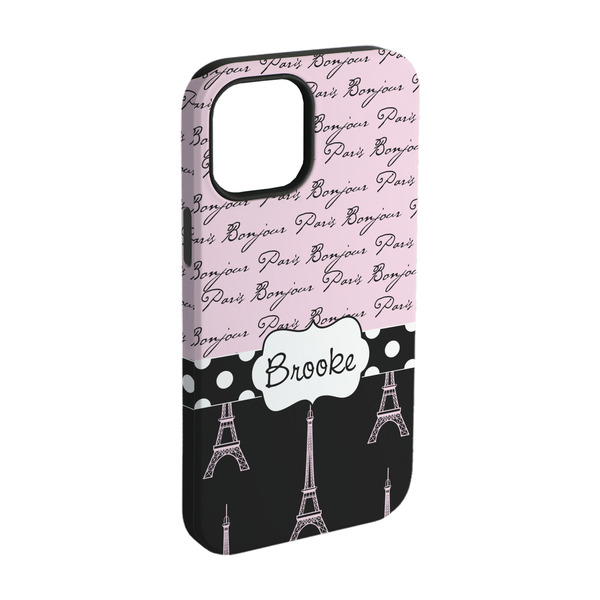 Custom Paris Bonjour and Eiffel Tower iPhone Case - Rubber Lined - iPhone 15 Pro (Personalized)