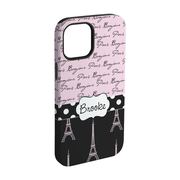 Custom Paris Bonjour and Eiffel Tower iPhone Case - Rubber Lined - iPhone 15 (Personalized)