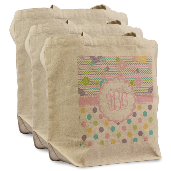 Custom Girly Girl Reusable Cotton Grocery Bags - Set of 3 (Personalized)