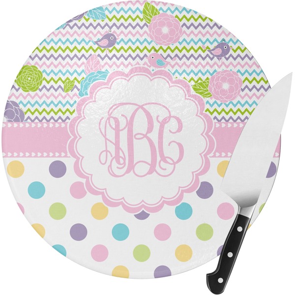 Custom Girly Girl Round Glass Cutting Board - Small (Personalized)