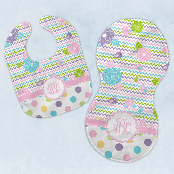 Custom Girly Girl Baby Bib & Burp Set w/ Monogram