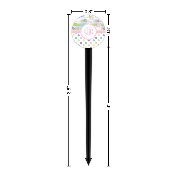 Girly Girl Black Plastic 4" Food Pick - Round - Dimensions