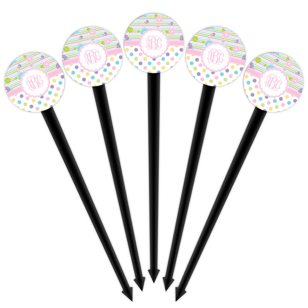 Girly Girl Black Plastic 4" Food Pick - Round - Fan View