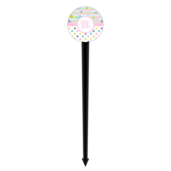 Girly Girl Black Plastic 4" Food Pick - Round - Single Pick