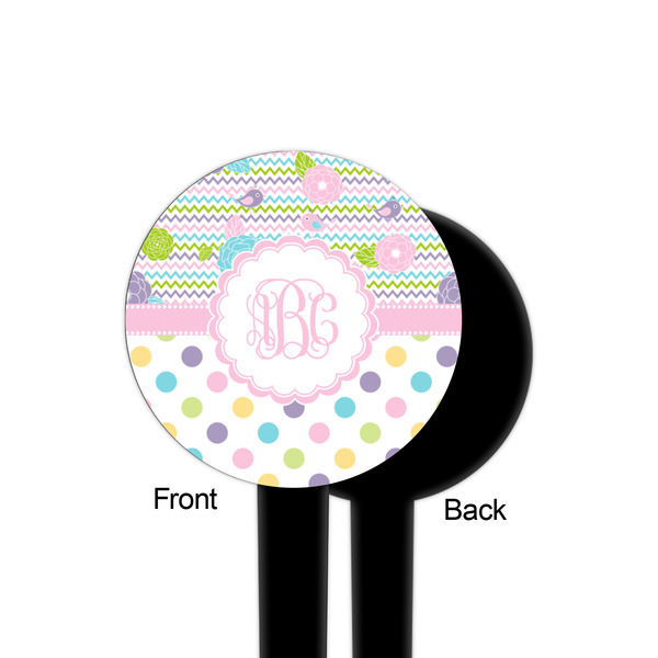 Girly Girl Black Plastic 4" Food Pick - Round - Single Sided - Front & Back
