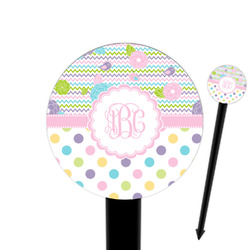 Girly Girl 6" Round Plastic Food Picks - Black - Single Sided (Personalized)