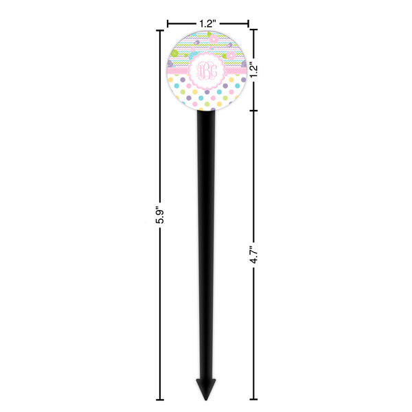 Girly Girl Black Plastic 6" Food Pick - Round - Dimensions