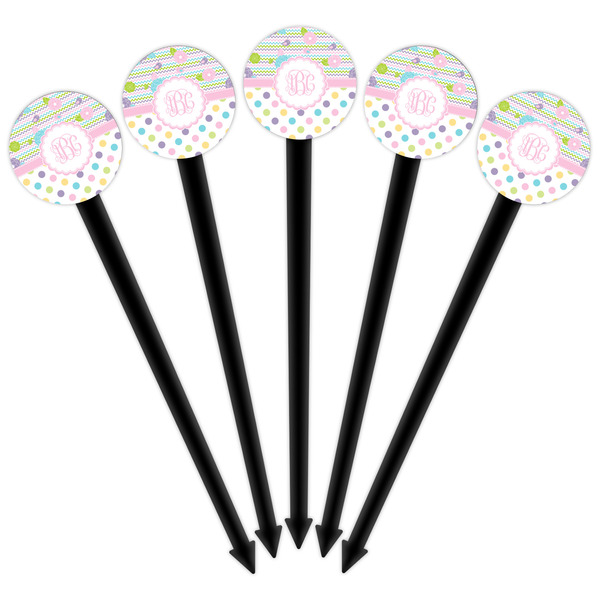 Girly Girl Black Plastic 6" Food Pick - Round - Fan View