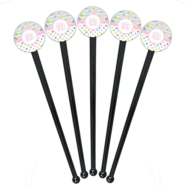 Girly Girl Black Plastic 7" Stir Stick - Round - Fan View