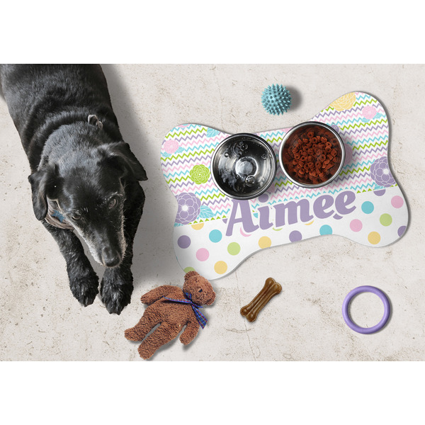 Girly Girl Bone Shaped Mat w/ Food & Water