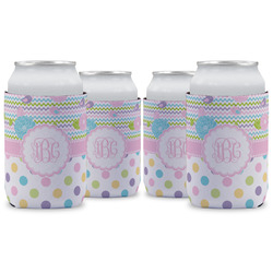Girly Girl Can Cooler (12 oz) - Set of 4 w/ Monogram