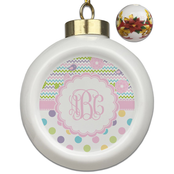 Custom Girly Girl Ceramic Ball Ornaments - Poinsettia Garland (Personalized)