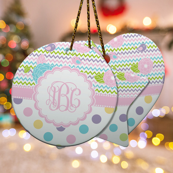 Custom Girly Girl Ceramic Ornament w/ Monogram