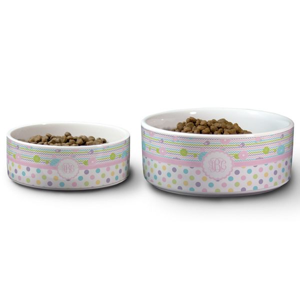 Girly Girl Ceramic Dog Bowls - Size Comparison