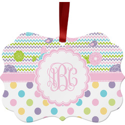 Girly Girl Metal Frame Ornament - Double Sided w/ Monogram