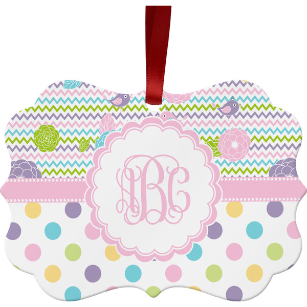 Custom Girly Girl Metal Frame Ornament - Double Sided w/ Monogram