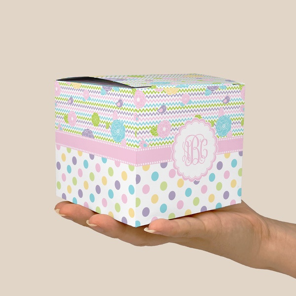 Girly Girl Cube Favor Gift Box - On Hand - Scale View