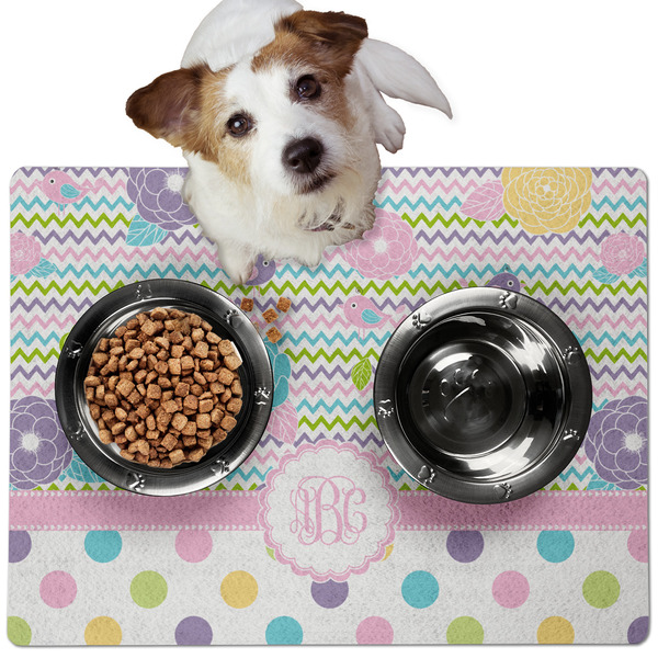 Custom Girly Girl Dog Food Mat - Medium w/ Monogram