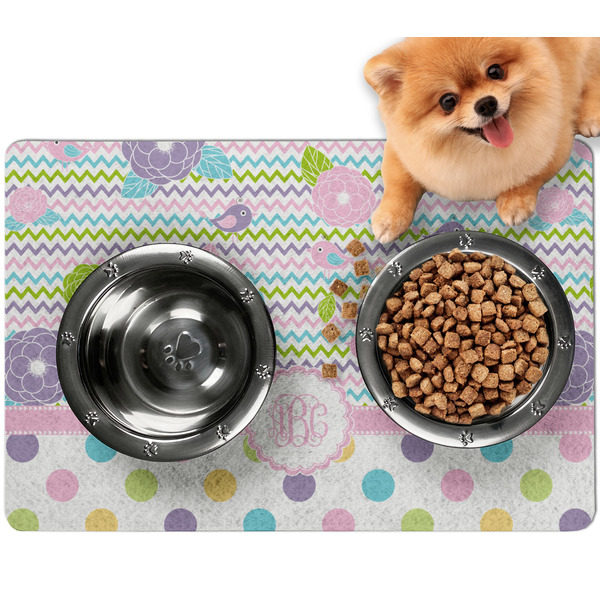 Custom Girly Girl Dog Food Mat - Small w/ Monogram