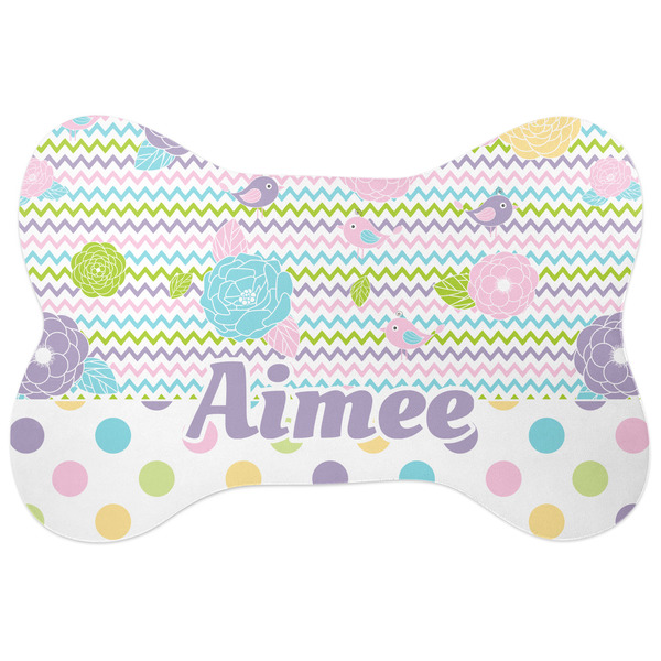 Custom Girly Girl Bone Shaped Dog Food Mat (Large) (Personalized)