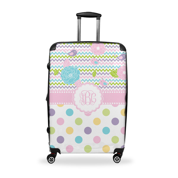 Custom Girly Girl Suitcase - 28" Large - Checked w/ Monogram