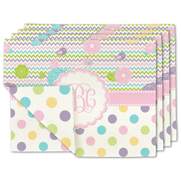 Custom Girly Girl Double-Sided Linen Placemat - Set of 4 w/ Monogram