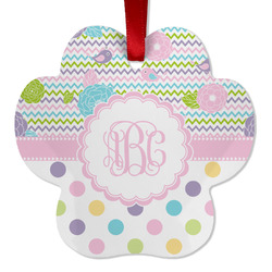 Girly Girl Metal Paw Ornament - Double Sided w/ Monogram