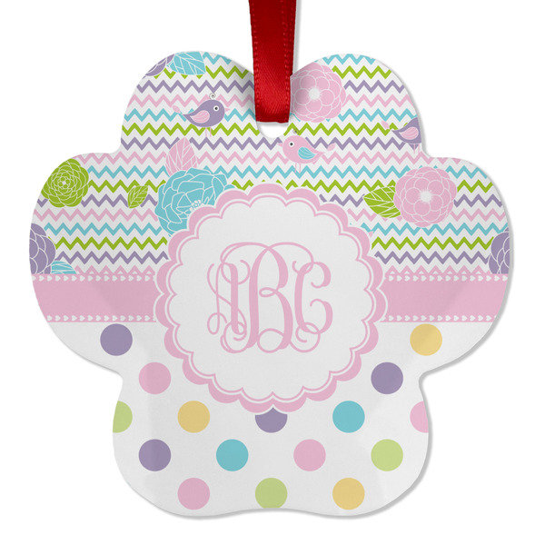 Custom Girly Girl Metal Paw Ornament - Double Sided w/ Monogram