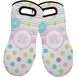 Girly Girl Neoprene Oven Mitts - Set of 2 w/ Monogram