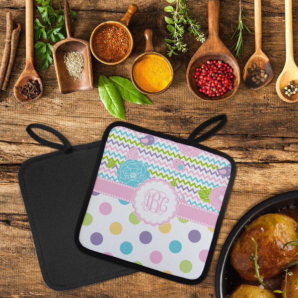 Girly Girl Neoprene Pot Holder - Set of 2  LIFESTYLE (Flatlay)