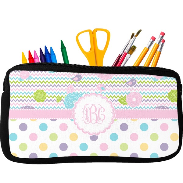 Custom Girly Girl Neoprene Pencil Case - Small w/ Monogram