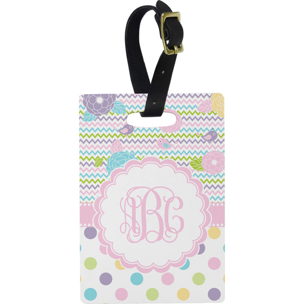 Custom Girly Girl Plastic Luggage Tag - Rectangular w/ Monogram